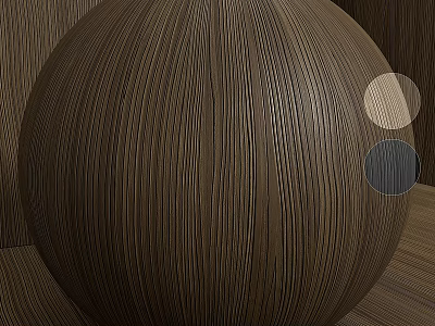 Wooden Sphere Component With Vertical Stripes Texture And Circular Shadow Accents 3d model