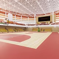 Spacious Indoor Sports Arena With Basketball Court Wooden Floor And Seating Areas
