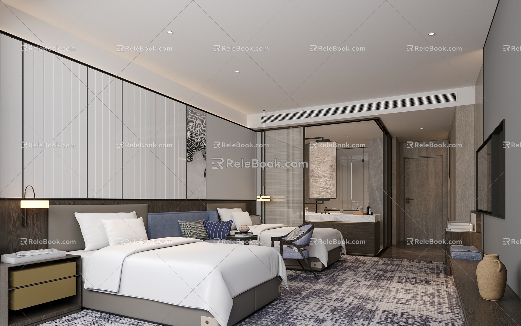 Modern Hotel Twin Room Fashion Hotel Twin Room 3d model