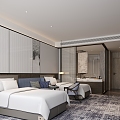 Modern Hotel Twin Room Fashion Hotel Twin Room 3d model