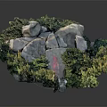 Wood and Stone Landscape Model with Green Trees and Natural Scenery