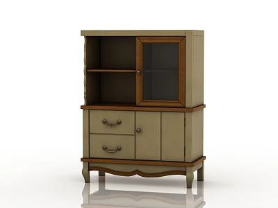 Vintage Decorative Cabinet With Glass Door Drawers And Curved Wooden Legs 3d model