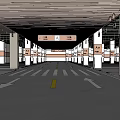 Spacious Parking Garage Interior With White Lane Markings Yellow Divider Line Wooden Ceiling And Lighting