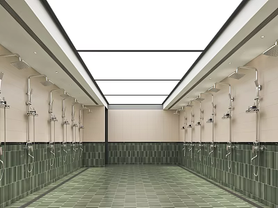 Modern SPA Sauna Shower Area With Multiple Shower Heads Green Tiles And Glass Skylights 3d model