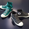 Green and Black High Top Canvas Shoes With Classic Design White Soles And Star Logo