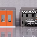 4S Auto Shop with Car Painting Booth and Detailing Room Featuring White Car and Tools