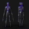 Two Eerie Skeleton Creatures With Purple Glowing Eyes And Wooden Texture