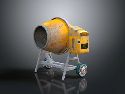 Yellow Concrete Mixer With Metal Stand And Wheels For Construction Projects 3d model