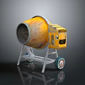 Yellow Concrete Mixer With Metal Stand And Wheels For Construction Projects 3d model