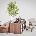 Modern Wooden Bookshelf In Interior Space With Tree Armchair Side Table And Books