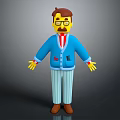 Cartoon Character With Brown Hair Glasses Blue Coat Red Tie Striped Pants And Brown Shoes