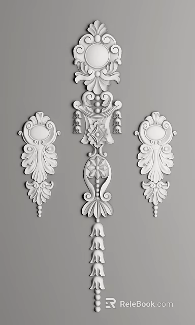 Intricate White Decorative Carvings With Symmetric Patterns And Ornamental Design Elements 3d model 
