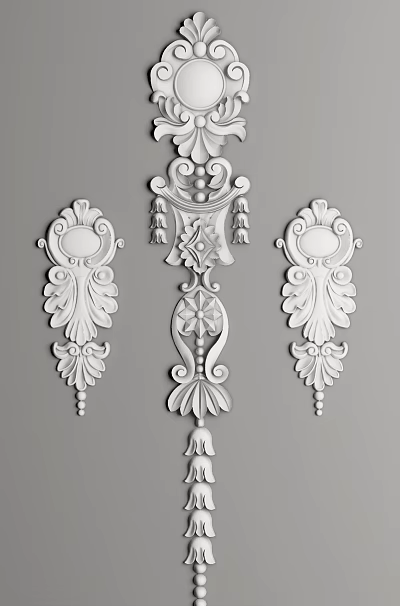 Intricate White Decorative Carvings With Symmetric Patterns And Ornamental Design Elements 3d model