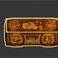 Ornate Antique Writing Desk With Red And Gold Inlaid Designs And Decorative Details