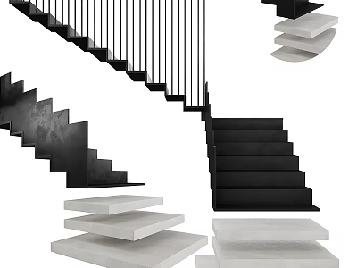 Modern Black And White Staircase Design With Geometric Steps And Railings 3d model