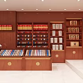 Tobacco and Liquor Store Interior with Wooden Shelves Stocked with Various Cigarettes and Alcohol Bottles