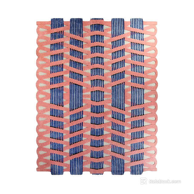 Modern Geometric Interlaced Woven Pattern Blue Pink Stylish Statement Area Rug For Home Decor 3d model 