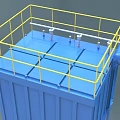 Industrial Blue Dust Collector Equipment with Conical Bottom and Yellow Top Guardrail