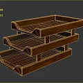 Three Tiered Wooden Tray Rack With Slotted Trays For Storage