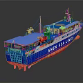 Wooden Ship Aner Sea Lines With Blue Red Hull And Upper Deck Structure