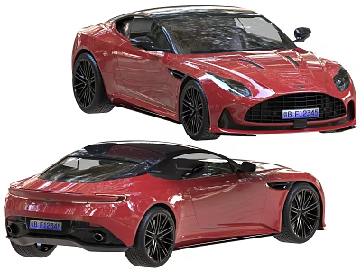 Sleek Red Aston Martin Sports Car Front And Rear View Design 3d model