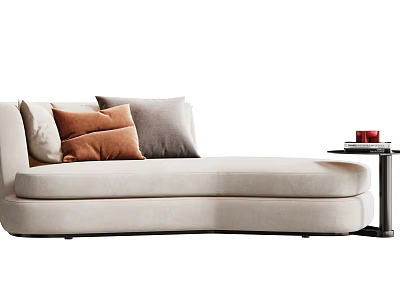 Cream Colored Chaise Lounge With Soft Decorative Pillows And Side Table With Books 3d model