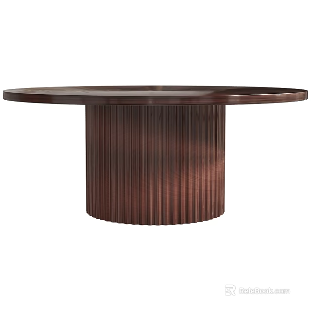 Modern Round Wooden Dining Table With Fluted Cylindrical Base And Elegant Design 3d model