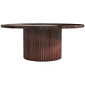 Modern Round Wooden Dining Table With Fluted Cylindrical Base And Elegant Design 3d model
