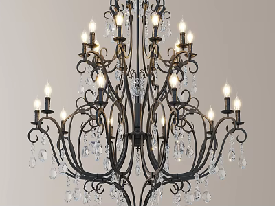 Classical Crystal Chandelier with Candle Shaped Bulbs and Black Metal Frame Elegant Design 3d model