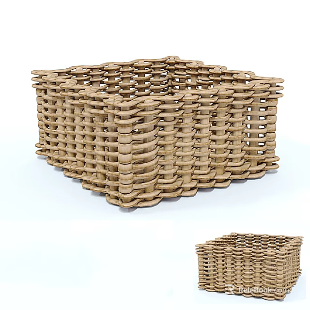 Handwoven Wicker Storage Basket With Square Design For Home Organizing 3d model 