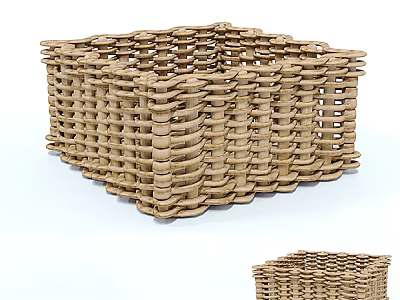 Handwoven Wicker Storage Basket With Square Design For Home Organizing 3d model