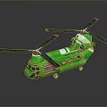 Green Toy Helicopter Model With Dual Rotors Fuselage And Wheel Design