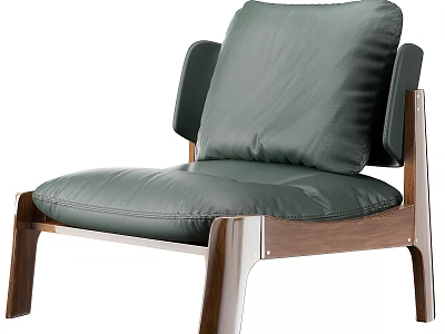 Stylish Green Leather Leisure Chair With Walnut Wood Frame And Thick Cushion 3d model