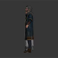 Man in Medieval Style Dark Robe With Scarf and Boots Standing With Arms Outstretched