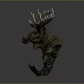 Moose Head Sculpture Displayed Against Dark Background With Detailed Features 3d model