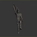 Detailed Silver Armored Warrior Character Holding Large Sword And Gun