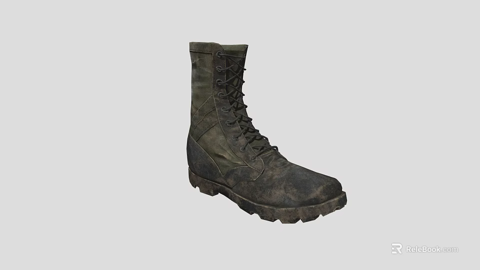 Military Style High Top Green Lace Up Boots With Durable Outdoor Tactical Design 3d model 