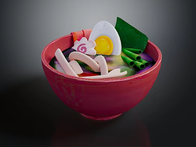 Delicious Ramen Bowl with Soft Boiled Egg Fresh Vegetables and Noodles 3d model