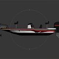 Modern Recreational Fishing Boat with Black Seats Outboard Motor and Red Striped Deck