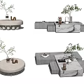 Modern Coffee Table with Marble Design and Green Plant Decorative Items 3d model