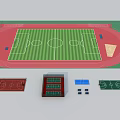 Football Field With Red Running Track Green Turf And Adjacent Basketball Tennis Courts