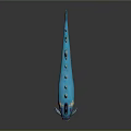 Blue Fish Like Creature With Purple Horns Red Eyes Yellow Spots Spikes And Tentacles