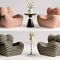 Casual Sofa Set With Striped Pattern Small Round Table And Flower Vase For Living Room