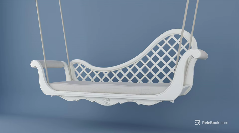 Elegant White Hanging Chair With Lattice Design And Comfortable Cushion For Indoor Use 3d model 