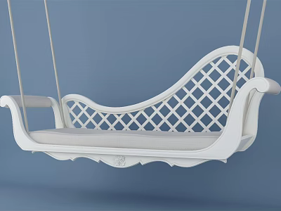Elegant White Hanging Chair With Lattice Design And Comfortable Cushion For Indoor Use 3d model