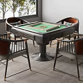 Mahjong Entertainment Table With Green Top Black Base And Four Brown Black Backrest Chairs