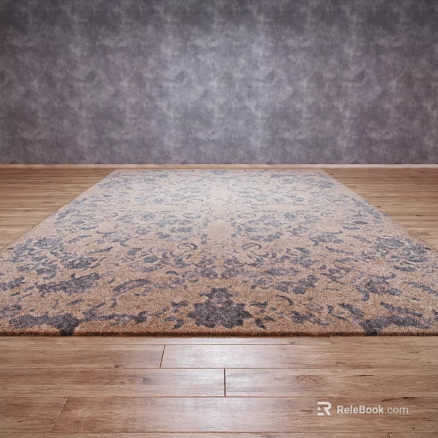 Classic Square Rug with Intricate Floral Pattern on Wooden Floor Against Gray Wall 3d model 