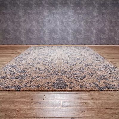 Classic Square Rug with Intricate Floral Pattern on Wooden Floor Against Gray Wall 3d model