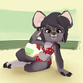 Cartoon Mouse In Red Bikini With Glasses Holding Coconut Drink On Beach