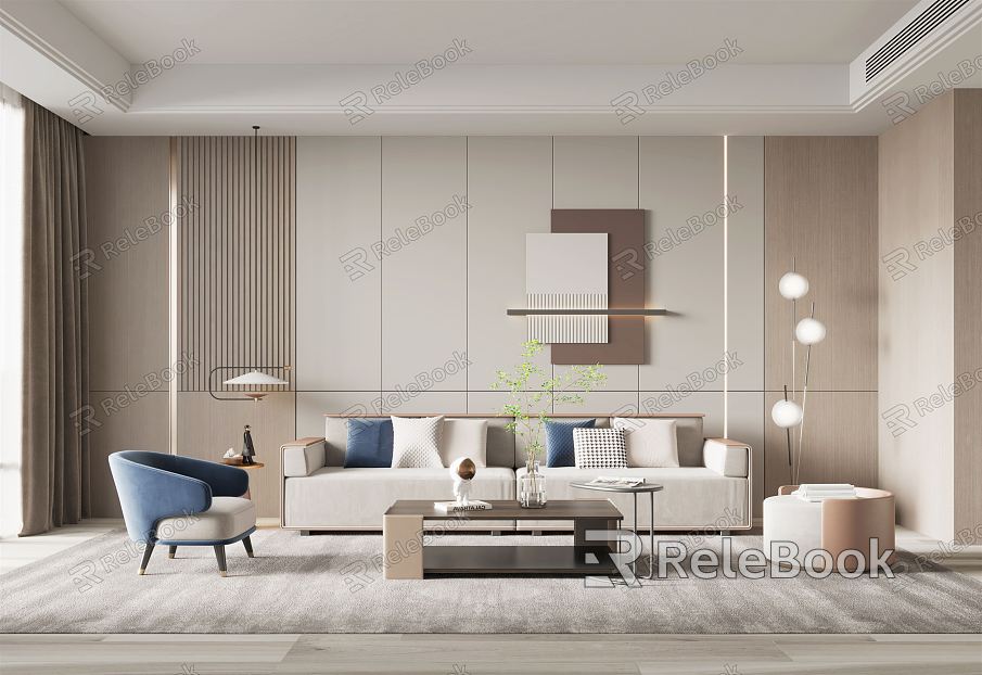 Modern living room sofa coffee table combination model